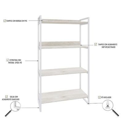 Estante Kuadra 80x40x146cm C/04 Prateleiras Snow / Est.branca Snow / Est.branca
