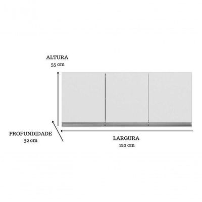 Armário Aéreo De Cozinha Andréia 120 Cm Com 3 Portas - Ajl Móveis Amêndoa Branco