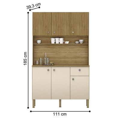 Cozinha C/ Portas E Gavetas Lusso Freijó / Vanilla / Ripado