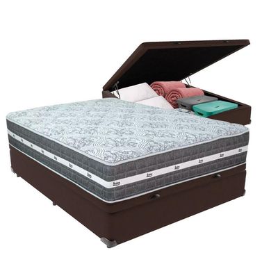 Cama Box Baú E Colchão Black Graphite Molas Ensacadas Casal 138x188x27 Casal Marrom