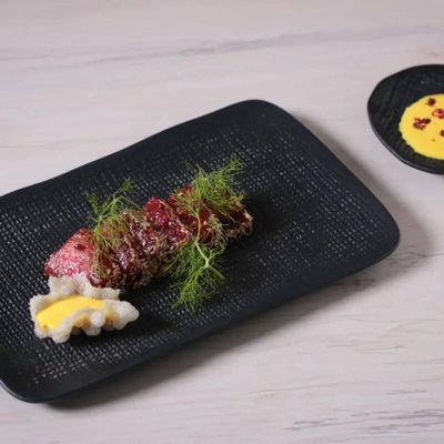 Jogo 6 Travessas Juta Preto Matte 18x14cm Sushi Cerâmica Petiscos Retangular Porto Brasil