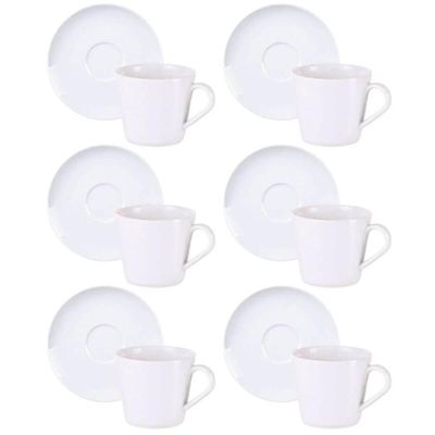 Jogo 6 Xícaras de Chá com Pires 185ml Porcelana Branca Leonora Tramontina Café Mesa Posta