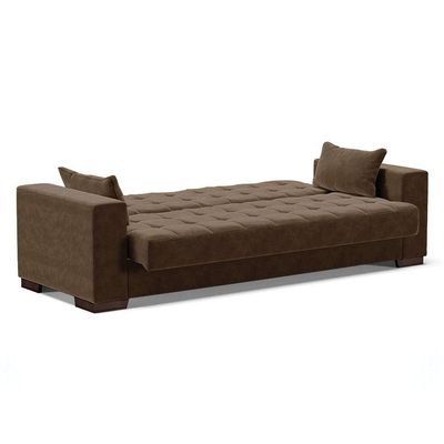 Sofá Cama 02 Lugares Lisboa Suede Pés De Madeira Cor Marrom