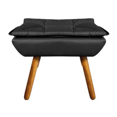 Puff Decorativo Opala Corino Pés Palito Castanho Preto