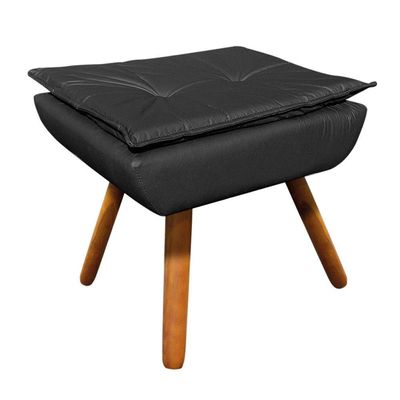Puff Decorativo Opala Corino Pés Palito Castanho Preto