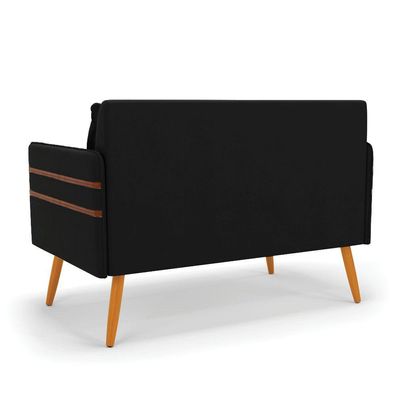 Namoradeira 02 Lugares Mari Suede Pés Palito Castanho - D'rossi Cor Preto