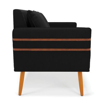 Namoradeira 02 Lugares Mari Suede Pés Palito Castanho - D'rossi Cor Preto