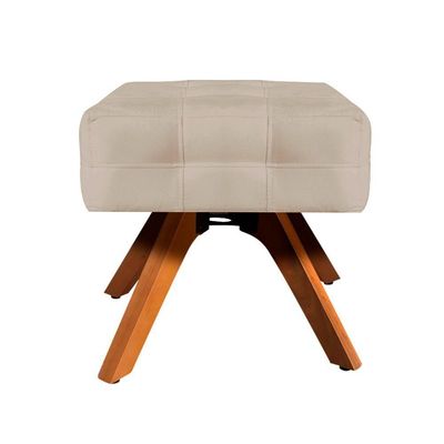 Kit 02 Puffs Giratório Elisa Suede Base Madeira Mm30 Bege