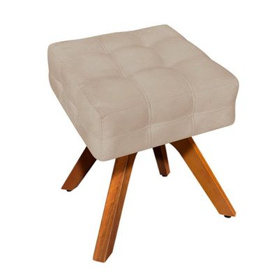 Kit 02 Puffs Giratório Elisa Suede Base Madeira Mm30 Bege