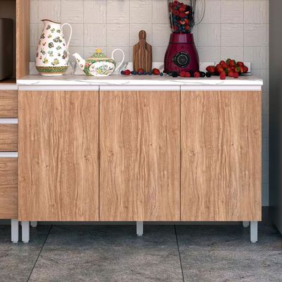 Balcão Triplo Amazonita com 3 Portas 1 Prateleira 120cm largura Bartira Damasco