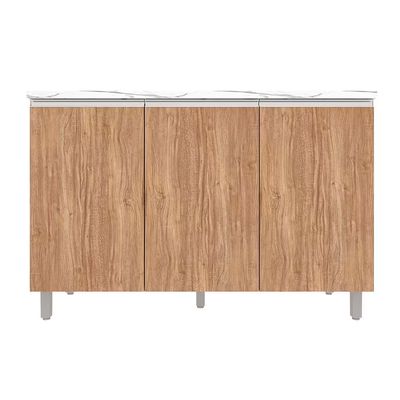 Balcão Triplo Amazonita com 3 Portas 1 Prateleira 120cm largura Bartira Damasco