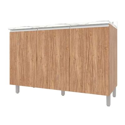 Balcão Triplo Amazonita com 3 Portas 1 Prateleira 120cm largura Bartira Damasco