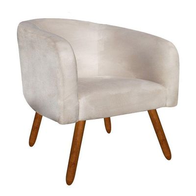 Kit 02 Poltronas Stella Suede Bege Pés Palito Castanho