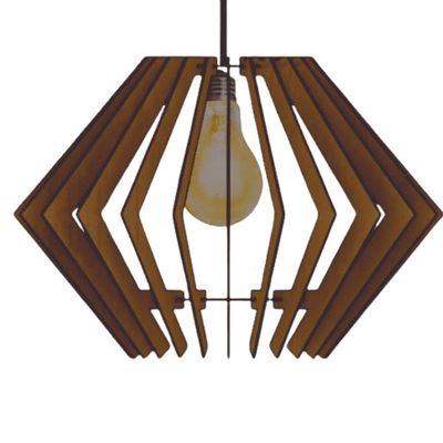 Luminária Teto Tipo Pendente Diamante Mdf Completa - MDF Marrom