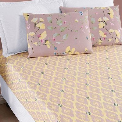 Jogo De Cama Lençol Bouti Estampado Casal Padrão 03 Peças - Lavanda