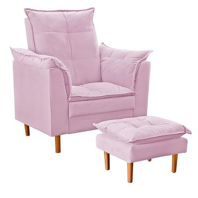 Poltrona De Amamentação Com Puff Quarto De Bebê Anny Suede Rosê