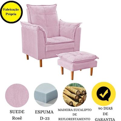 Poltrona De Amamentação Com Puff Quarto De Bebê Anny Suede Rosê