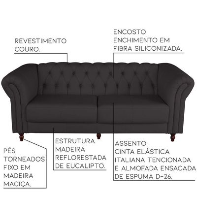 Sofá 2 Lugares 180cm Couro Marrom