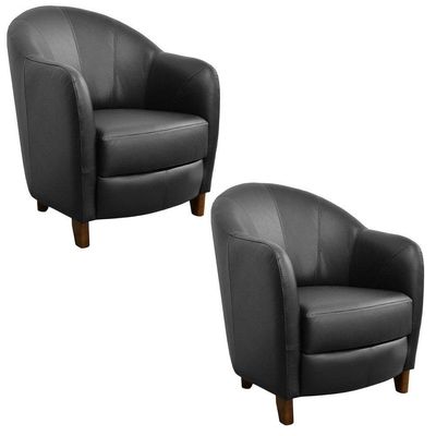Kit 2 Poltronas Kairós com Pés Madeira Couro Negro