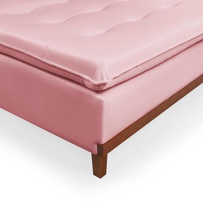 Sofá Cama Reclinável Santorini Veludo Confortável Base De Madeira Rosa 200