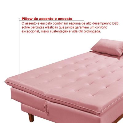 Sofá Cama Reclinável Santorini Veludo Confortável Base De Madeira Rosa 200