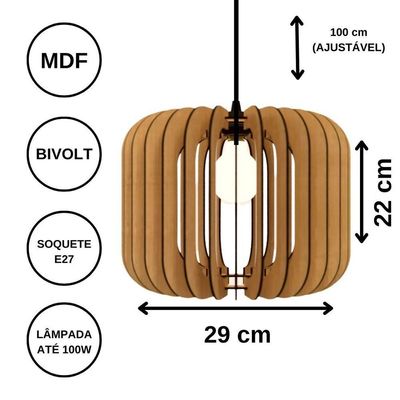 Luminária Teto Tipo Pendente Padua Mdf - Completa Mdf Cru