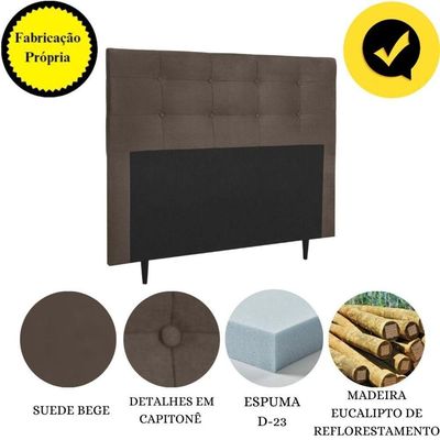 Cabeceira Estofada Cama Box Casal 140 Cm Helena Suede Marrom