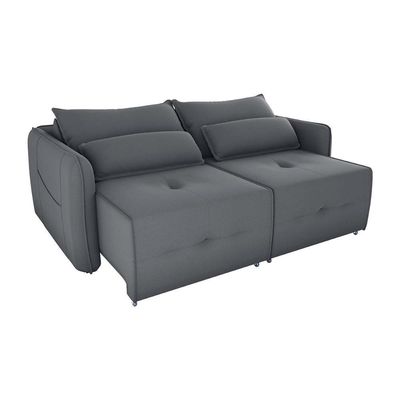Sofá Cama 2 Lugares Com Com Assentos Divididos Premium Com Almofadas Celine Matrix Veludo Cinza