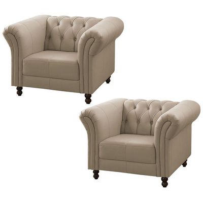 Kit 02 Poltronas Decorativa Couro Bege 66