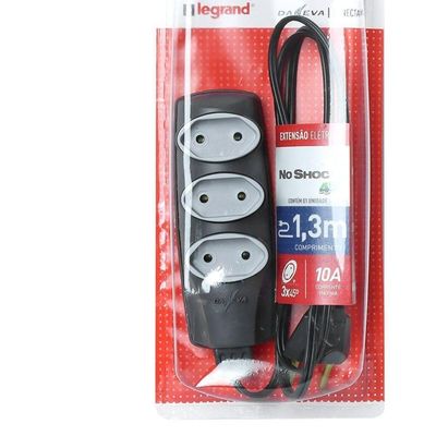 Extensao Noshock 90 Pl 2x0,75 2p 10a Grafite 1,3 Metros Dn1904