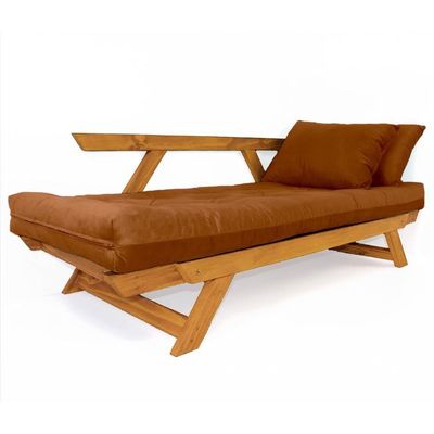 Sofá Japão Futon Sarja Madeira Cor Mel - Caramelo