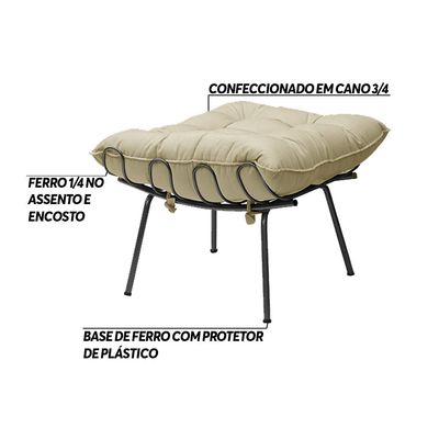 Puff Decorativo Sala de Estar Abel Pés Preto Veludo Bege - Gran Belo
