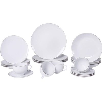 Jogo de Jantar 20 Peças Tramontina Atena Porcelana Branco 4 Pessoas Filete Prata