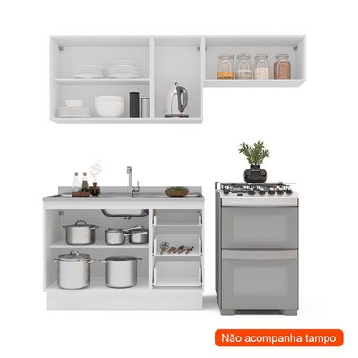 Cozinha Compacta sem Tampo com Rodapé Meena 6 Portas 3 Gavetas Branca