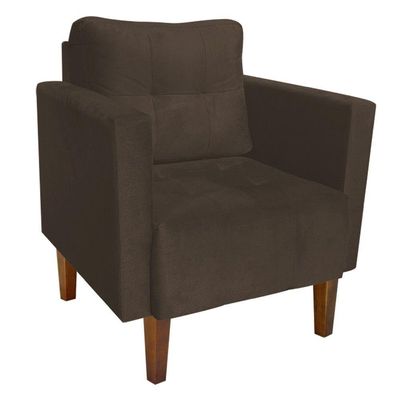 Kit 01 Poltrona e 01 Puff Lívia Suede Marrom Pés Trapézio
