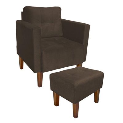 Kit 01 Poltrona e 01 Puff Lívia Suede Marrom Pés Trapézio
