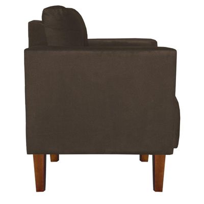 Kit 01 Poltrona e 01 Puff Lívia Suede Marrom Pés Trapézio