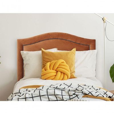 Cabeceira Solteiro Curva Luxo 90x60 Veludo Terracota - Tachas Fumê