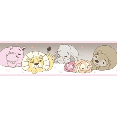 Faixa de Parede Treboli Rosa Animais Dormindo 5912
