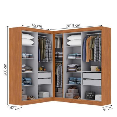 Guarda Roupas Modulado De Canto Madrid Com 9 Portas Maxel Madeirado/off White