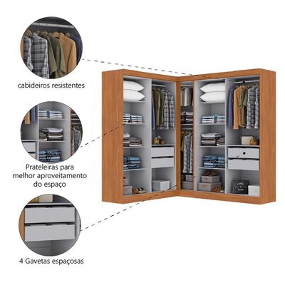 Guarda Roupas Modulado De Canto Madrid Com 9 Portas Maxel Madeirado/off White