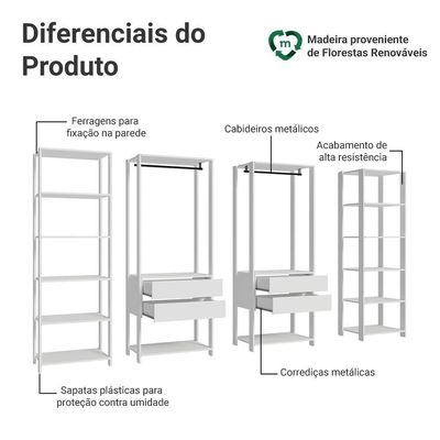 Guarda-roupa Closet Modulado 4 Gavetas 258 Cm Valencia Madesa 01 Branco