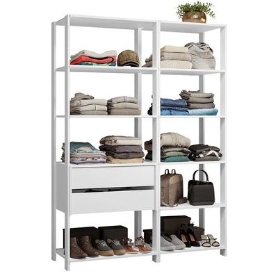 Guarda-roupa Closet Modulado 2 Gavetas 9 Prateleiras 129 Cm Valencia Madesa Branco