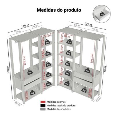 Guarda-roupa Closet Modulado 4 Gavetas 258 Cm Valencia Madesa 04 Branco