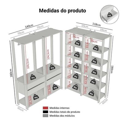 Guarda-roupa Closet Modulado 4 Gavetas 258 Cm Valencia Madesa 03 Branco