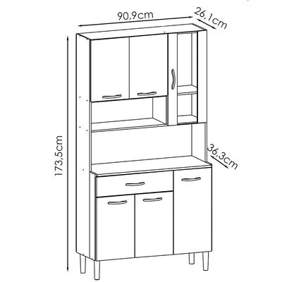 Kit Cozinha 6 portas 1 gaveta 91 Cm Golden Ktp Freijo Soft