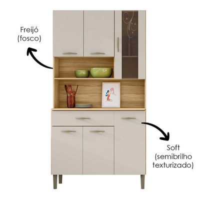 Kit Cozinha 6 portas 1 gaveta 91 Cm Golden Ktp Freijo Soft