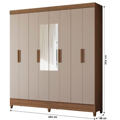 Guarda Roupa Casal com Espelho 8 Portas 2 Gavetas Marajó Moval — Freijó / Off White