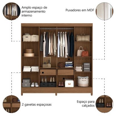 Guarda Roupa Casal com Espelho 8 Portas 2 Gavetas Marajó Moval — Freijó / Off White