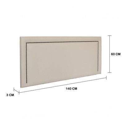 Cabeceira Casal Reta Luxo 140x60 Courino Off White - Tachas Fumê